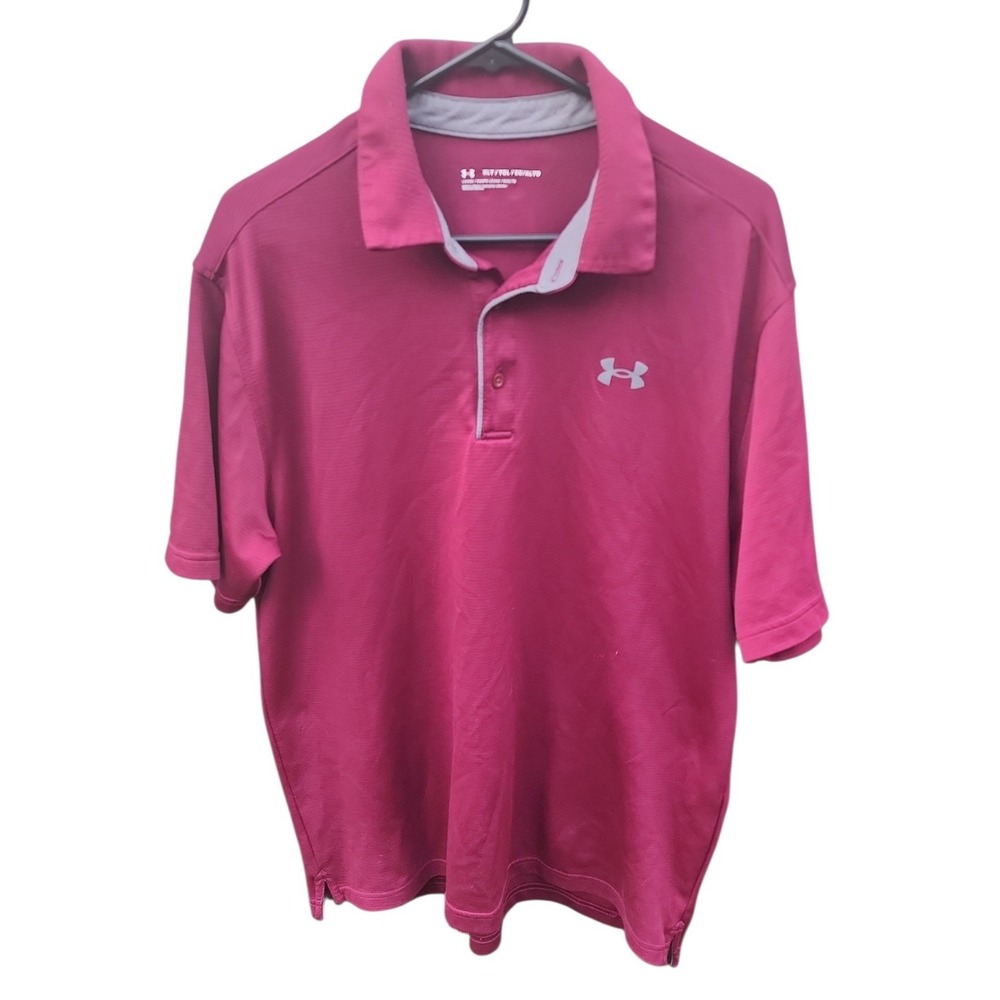 Under Armour Mens Loose Fit HeatGear Polo Shirt Maroon Burgundy XLT